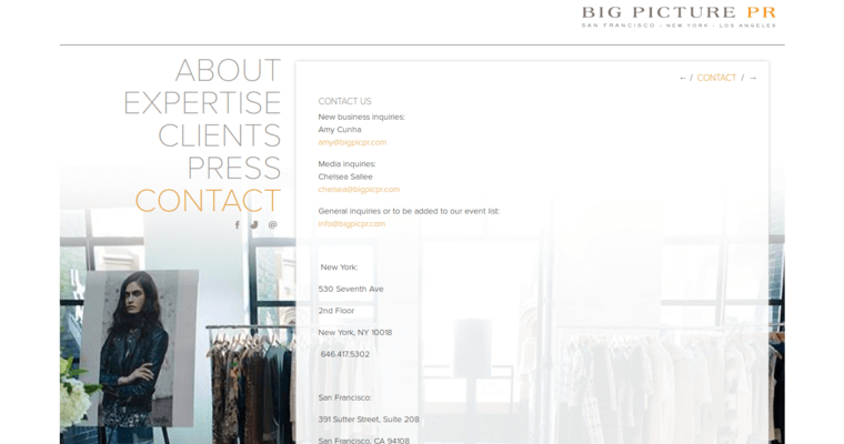 Contact page of #3 Best Fashion PR Firm: Big Picture PR