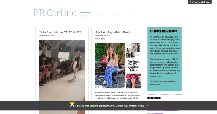 Home page of #7 Best Beauty Public Relations Business: PR Girl Inc