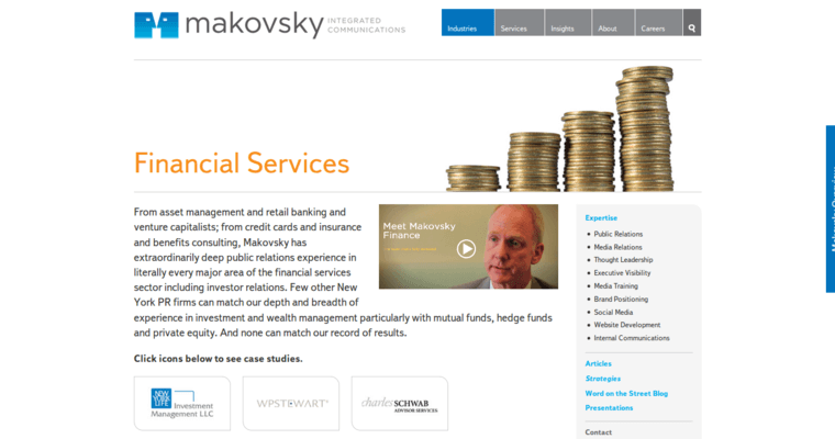 Service page of #10 Leading Finance PR Firm: Makovsky