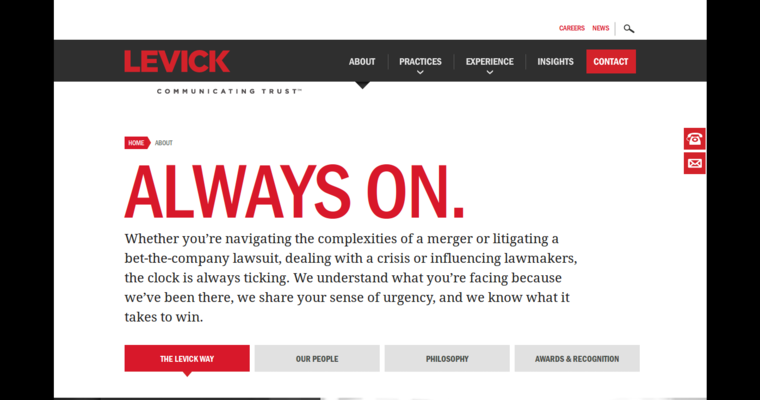 About page of #9 Leading Finance Public Relations Firm: Levick
