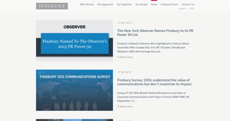 News page of #8 Leading Finance PR Agency: Finsbury