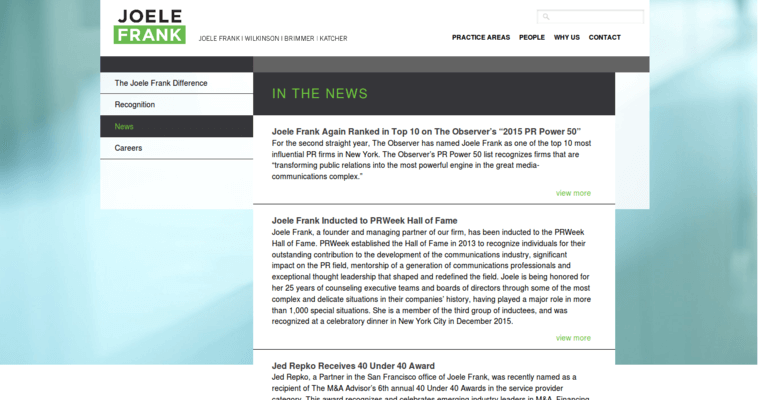 News page of #4 Best Finance PR Agency: Joele Frank