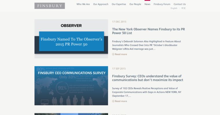 News page of #8 Best Finance Public Relations Firm: Finsbury