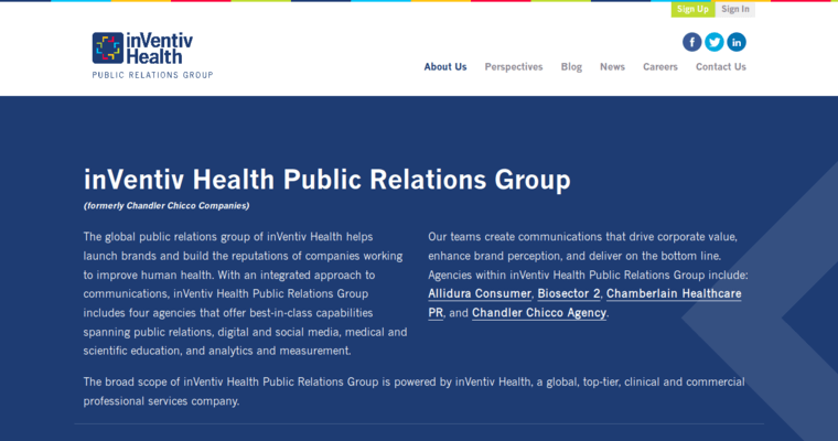 Home page of #8 Leading Health Public Relations Business: inVentiv Health