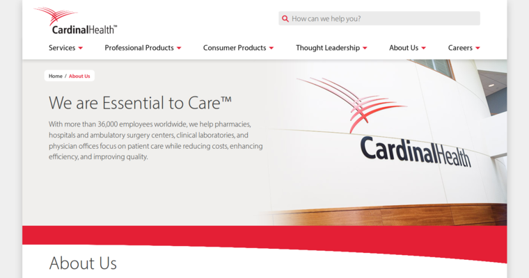 About page of #3 Leading Health PR Business: Cardinal Health