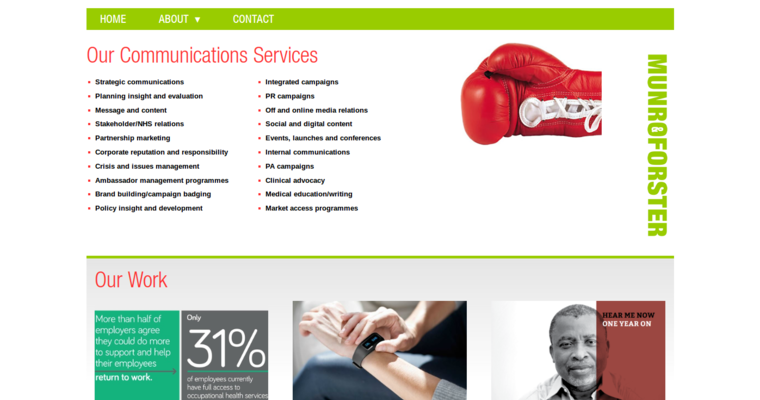 Service page of #6 Best Health PR Firm: Munro & Forster