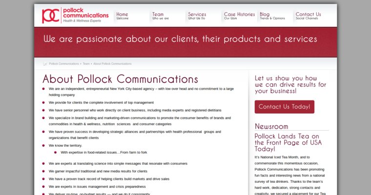About page of #10 Top Health PR Firm: Pollock Communications