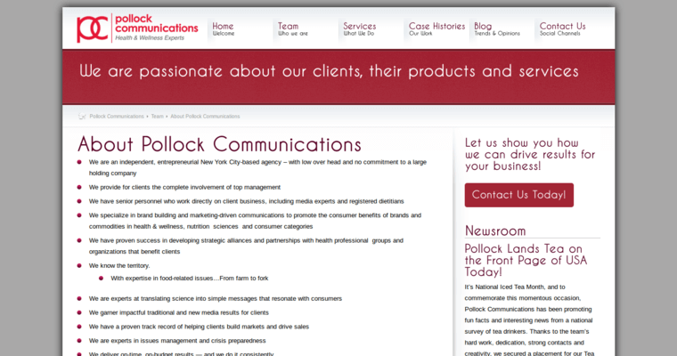 About page of #10 Leading Health Public Relations Business: Pollock Communications