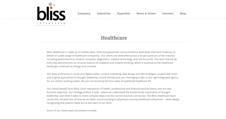 Home page of #7 Leading Health PR Business: Bliss Integrated Communication