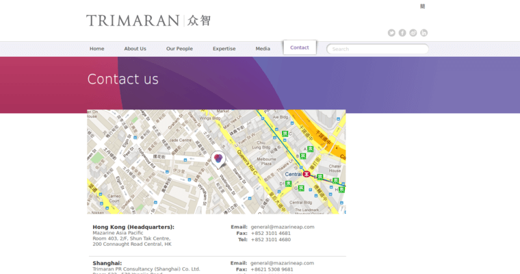 Contact page of #10 Top Hong Kong Public Relations Firm: Trimaran