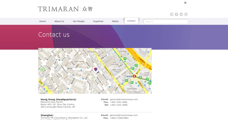 Contact page of #10 Best Hong Kong PR Agency: Trimaran