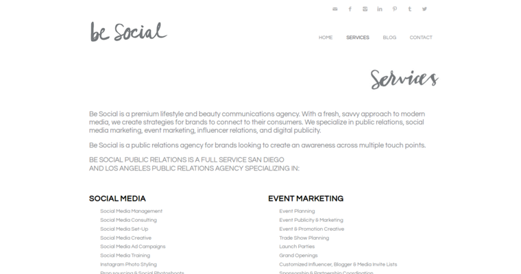 Service page of #2 Leading LA Public Relations Business: Be Social PR