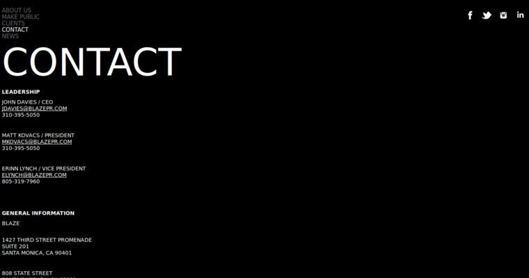 Contact page of #6 Top LA Public Relations Company: Blaze