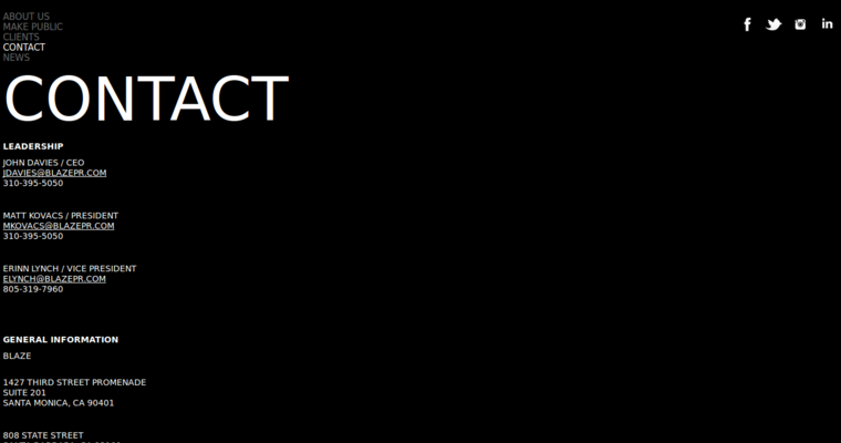 Contact page of #5 Leading Los Angeles PR Company: Blaze