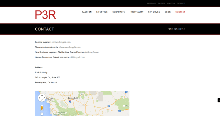 Contact page of #9 Top Los Angeles PR Company: P3R