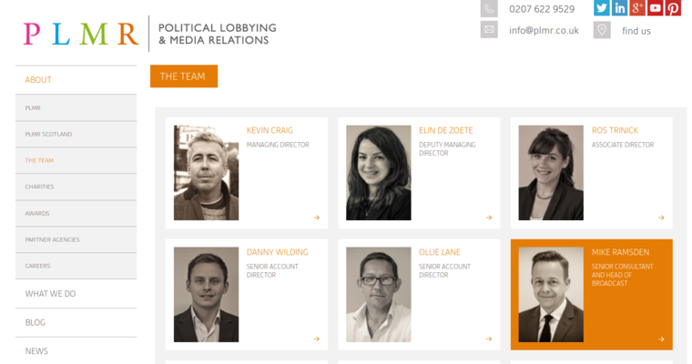 Team page of #7 Leading London PR Business: PLMR