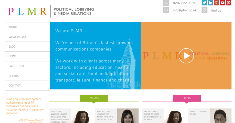 Home page of #7 Top London Public Relations Business: PLMR
