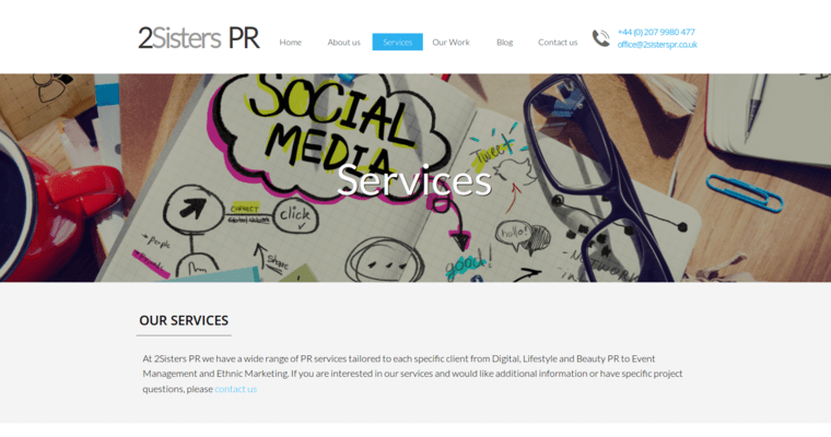 Service page of #6 Best London PR Business: 2Sisters PR