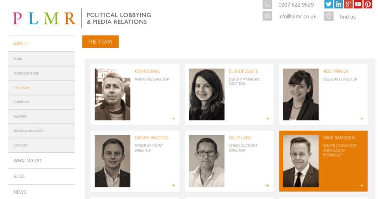 Team page of #7 Leading London PR Company: PLMR