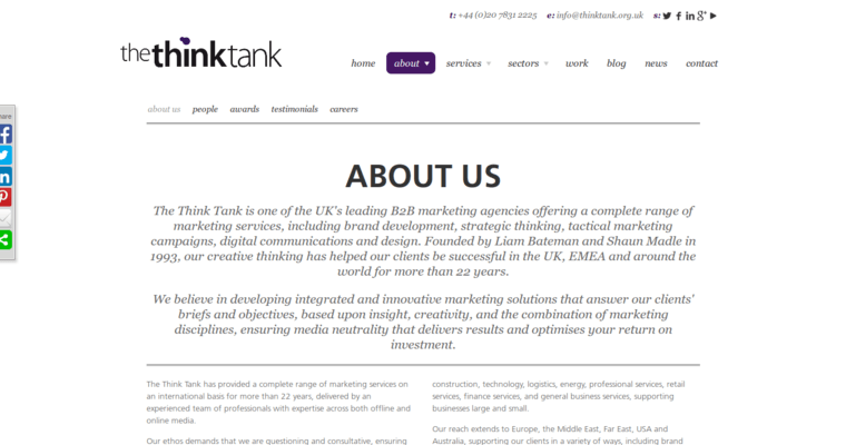 About page of #8 Top London Public Relations Company: The Think Tank