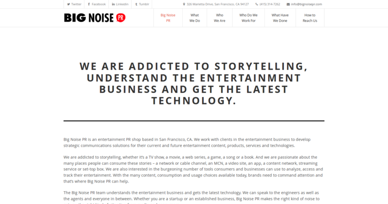 Home page of #10 Best Entertainment Public Relations Company: Big Noise