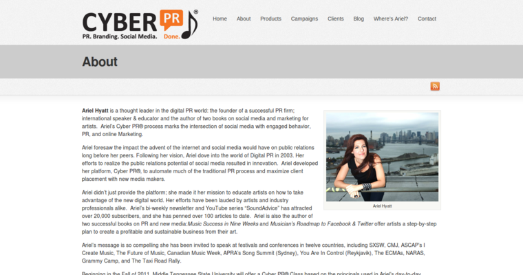 About page of #4 Top Music PR Firm: Cyber