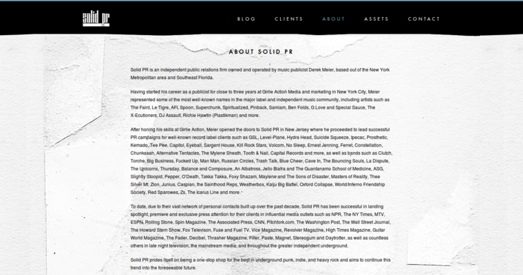 About page of #2 Leading Music Public Relations Agency: Solid PR