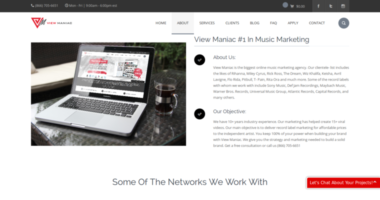 About page of #5 Leading Music PR Agency: View Maniac