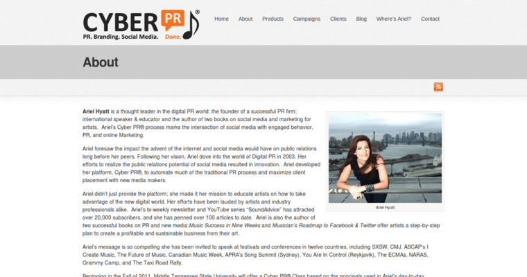 About page of #4 Best Music PR Business: Cyber
