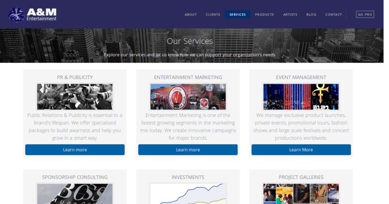 Service page of #3 Leading Entertainment PR Firm: AMW Group 