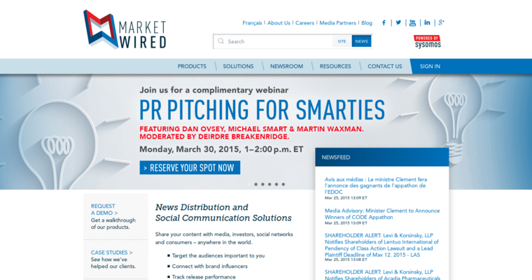 Home page of #4 Leading Press Release Service: Market Wired