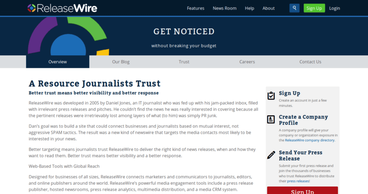 About page of #7 Best Press Release Service: Release Wire