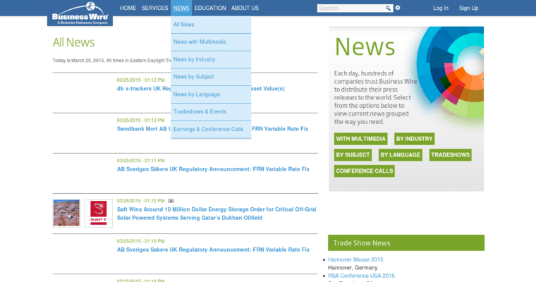 News page of #3 Leading Press Release Service: Business Wire