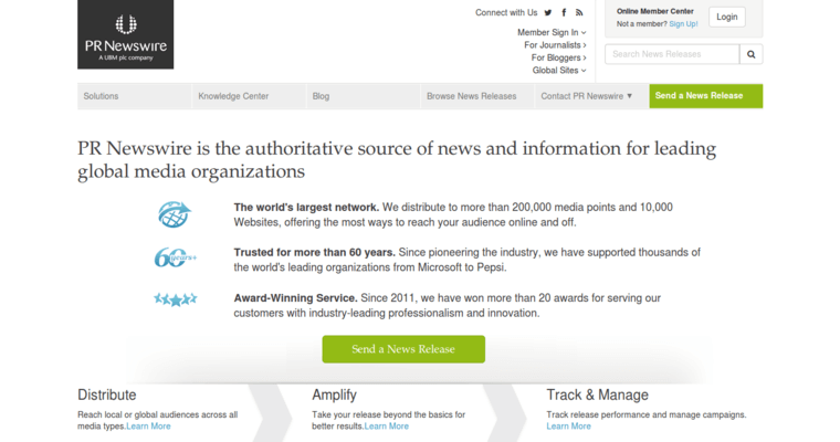 Home page of #2 Best Press Release Service: PR Newswire