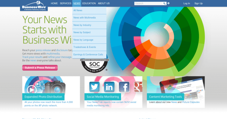 Home page of #3 Best Press Release Service: Business Wire