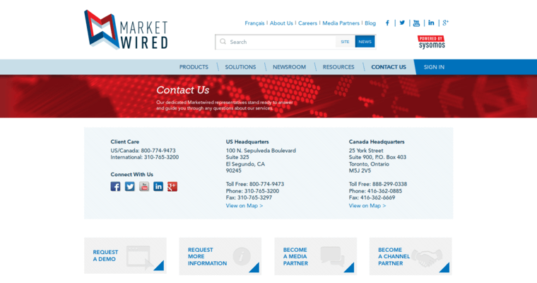 Contact page of #4 Top Press Release Service: Market Wired