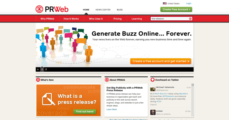 Home page of #2 Best Press Release Service: PR Web