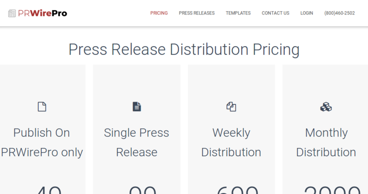 Pricing page of #1 Top Press Release Service: PR Wire Pro