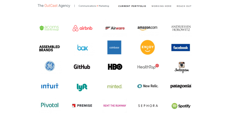 Folio page of #7 Top SF PR Company: The OutCast Agency