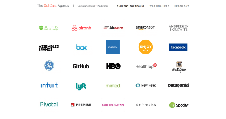 Folio page of #7 Best SF PR Firm: The OutCast Agency