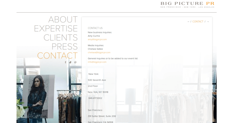 Contact page of #1 Top SF PR Firm: Big Picture PR
