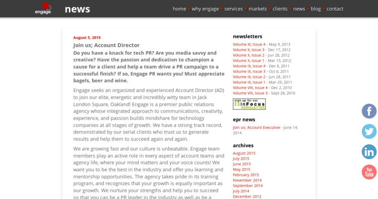 News page of #8 Leading SF PR Company: Engage PR