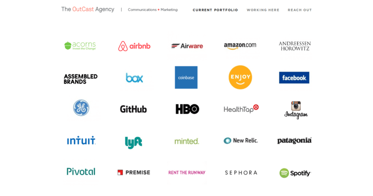 Folio page of #7 Top SF PR Company: The OutCast Agency