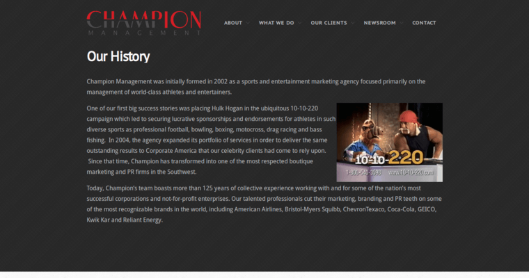 Story page of #3 Top Sports PR Agency: Champion Management