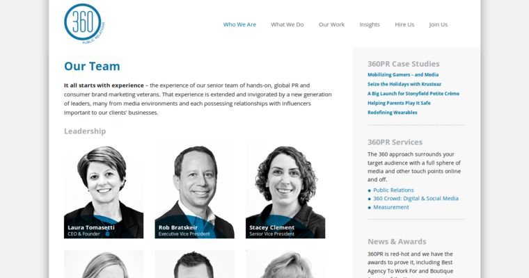 Team page of #6 Top Sports PR Firm: 360 PR