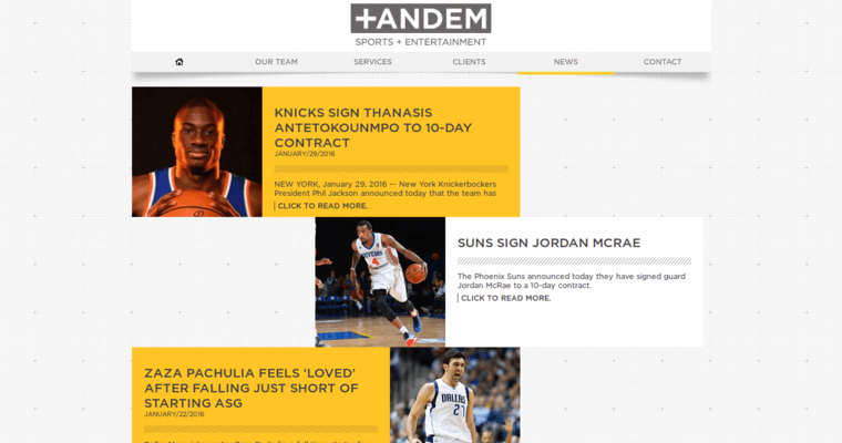 News page of #5 Top Sports Public Relations Firm: Tandem Sports + Entertainment