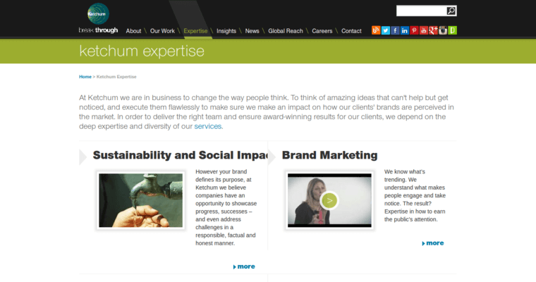 Expertise page of #10 Leading Sports PR Business: Ketchum
