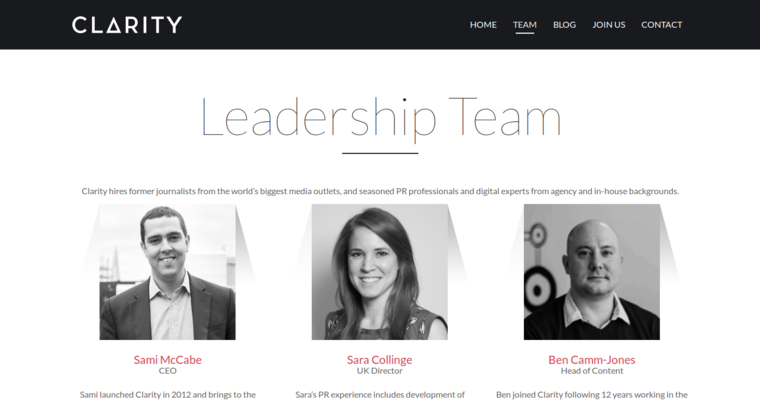 Team page of #10 Leading PR Company: Clarity