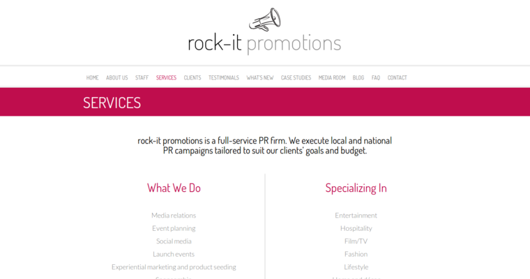 Service page of #10 Best Toronto Public Relations Business: Rock-It Promotions