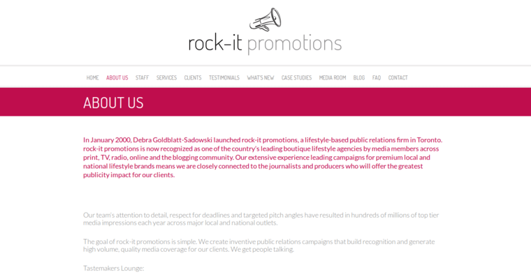 About page of #10 Best Toronto Public Relations Company: Rock-It Promotions